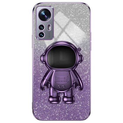 For Xiaomi 12 Lite 5G Cellphone Case PC+TPU Electroplating Astronaut Kickstand Protective Cover