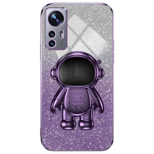 For Xiaomi 12 Lite 5G Cellphone Case PC+TPU Electroplating Astronaut Kickstand Protective Cover