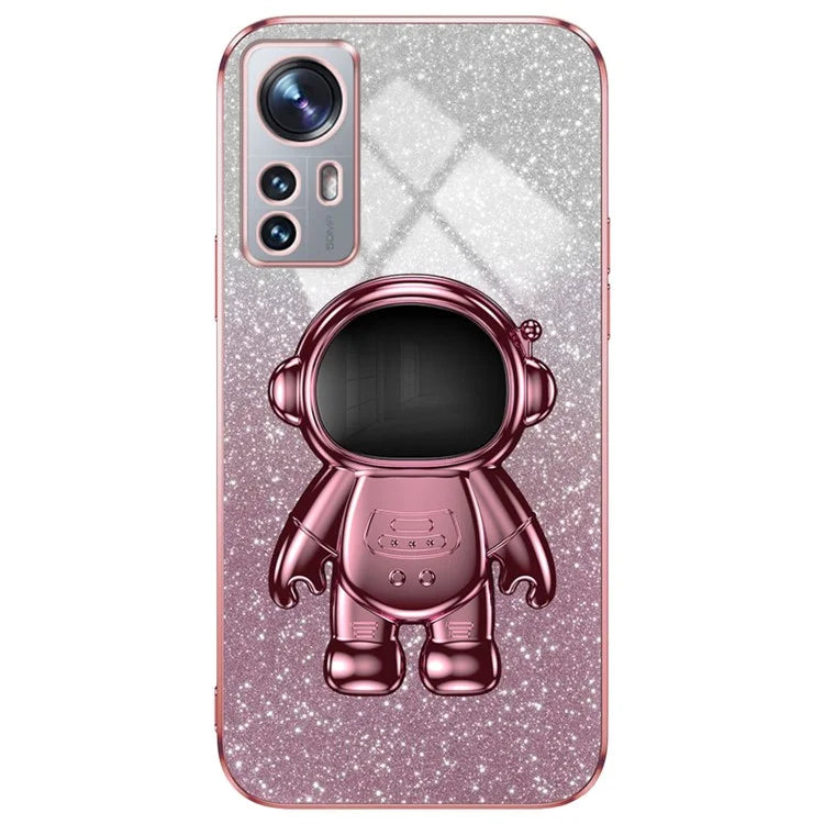 For Xiaomi 12 Lite 5G Cellphone Case PC+TPU Electroplating Astronaut Kickstand Protective Cover