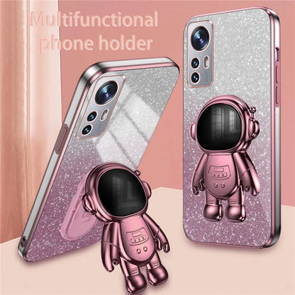For Xiaomi 12 Lite 5G Cellphone Case PC+TPU Electroplating Astronaut Kickstand Protective Cover