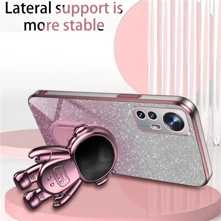 For Xiaomi 12 Lite 5G Cellphone Case PC+TPU Electroplating Astronaut Kickstand Protective Cover