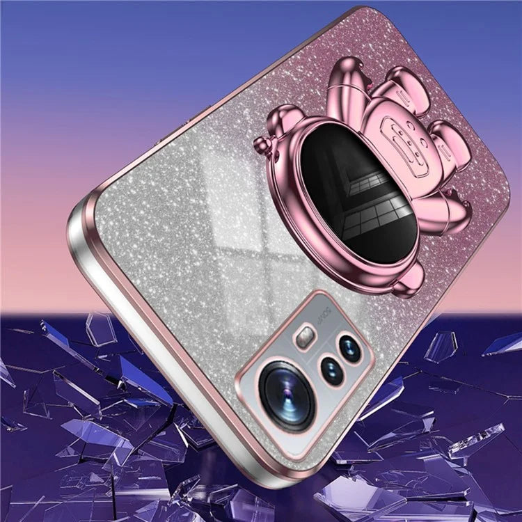 For Xiaomi 12 Lite 5G Cellphone Case PC+TPU Electroplating Astronaut Kickstand Protective Cover