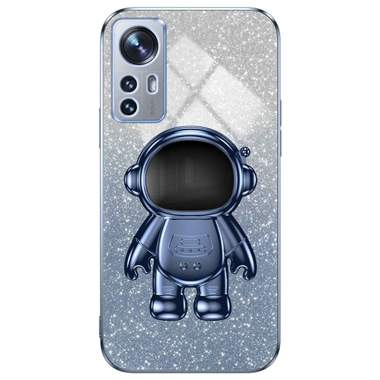 For Xiaomi 12 Lite 5G Cellphone Case PC+TPU Electroplating Astronaut Kickstand Protective Cover