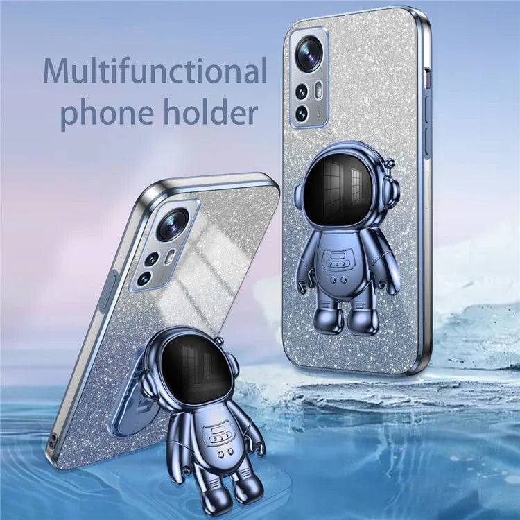 For Xiaomi 12 Lite 5G Cellphone Case PC+TPU Electroplating Astronaut Kickstand Protective Cover