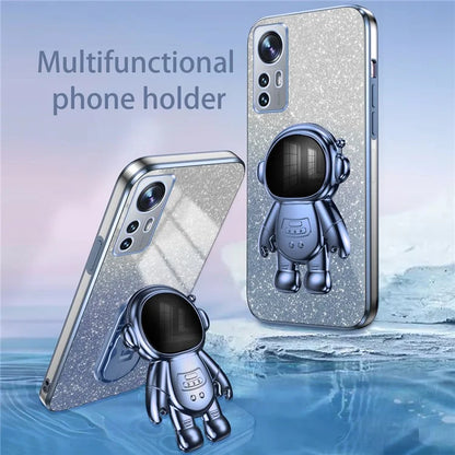 For Xiaomi 12 Lite 5G Cellphone Case PC+TPU Electroplating Astronaut Kickstand Protective Cover