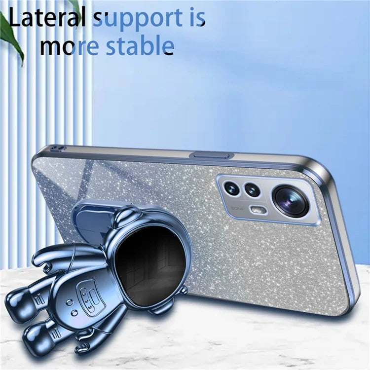 For Xiaomi 12 Lite 5G Cellphone Case PC+TPU Electroplating Astronaut Kickstand Protective Cover