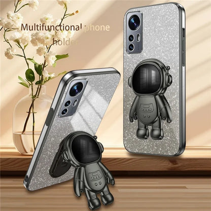 For Xiaomi 12 Lite 5G Cellphone Case PC+TPU Electroplating Astronaut Kickstand Protective Cover