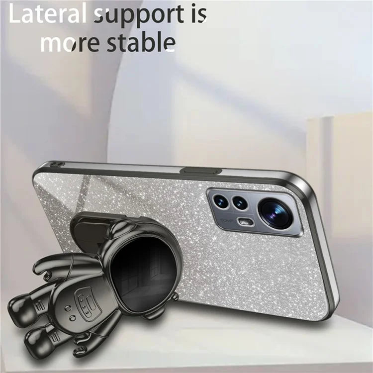 For Xiaomi 12 Lite 5G Cellphone Case PC+TPU Electroplating Astronaut Kickstand Protective Cover