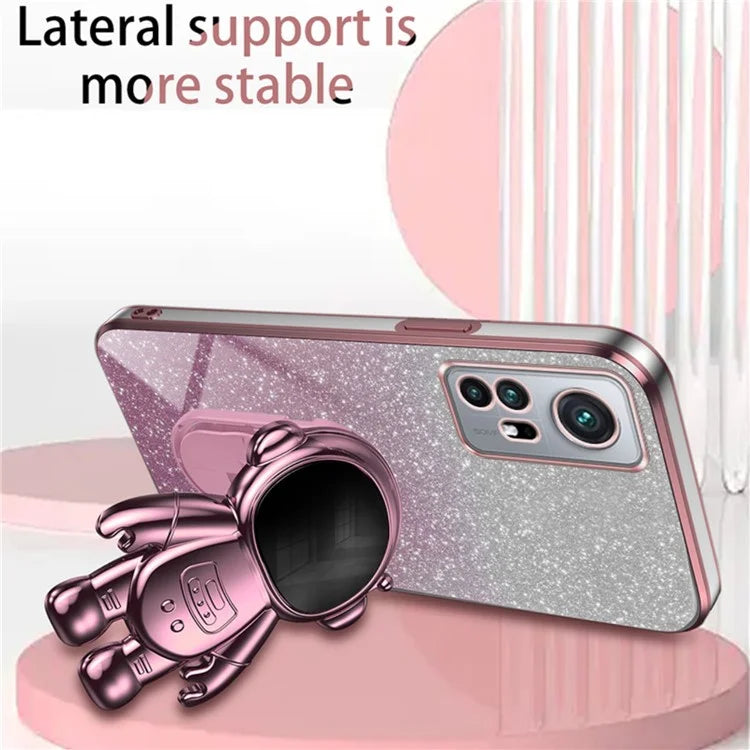 For Xiaomi 12 5G / 12X 5G / 12S 5G Cell Phone Case Astronaut Kickstand Glitter Scratch-proof Cover