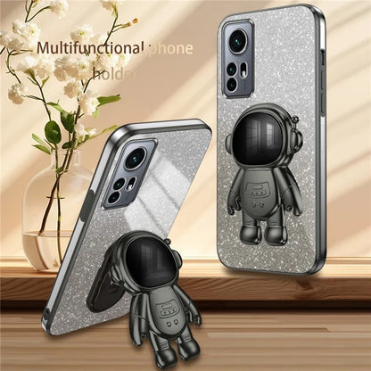 For Xiaomi 12 5G / 12X 5G / 12S 5G Cell Phone Case Astronaut Kickstand Glitter Scratch-proof Cover