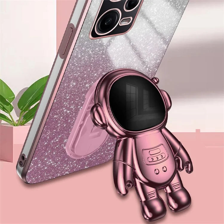 For Xiaomi Redmi Note 12 Pro 5G Cell Phone Case Stylish Glitter Powder PC+TPU Cover with Kickstand