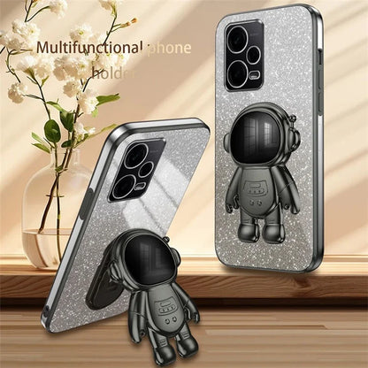 For Xiaomi Redmi Note 12 Pro 5G Cell Phone Case Stylish Glitter Powder PC+TPU Cover with Kickstand