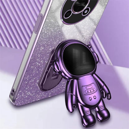 PC+TPU Case for Honor X30 5G , Glitter Powder Astronaut Kickstand Phone Cover