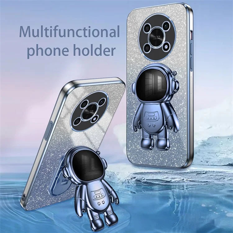 PC+TPU Case for Honor X30 5G , Glitter Powder Astronaut Kickstand Phone Cover