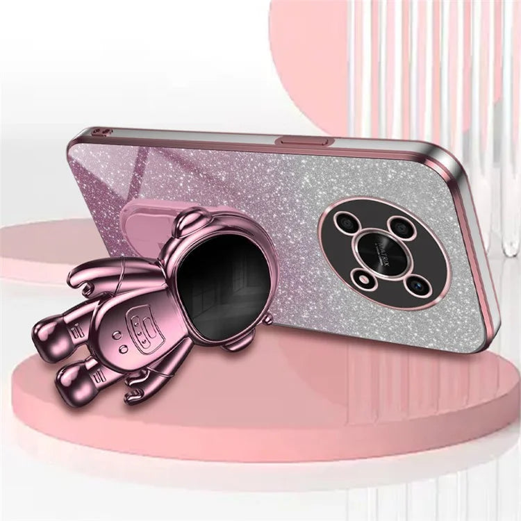 PC+TPU Case for Honor X30 5G , Glitter Powder Astronaut Kickstand Phone Cover