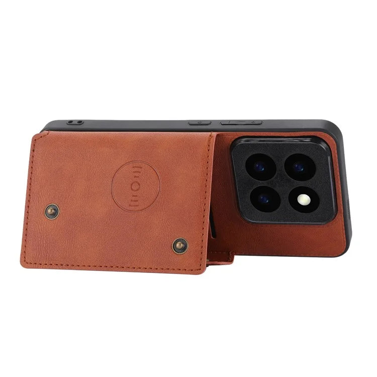 For Xiaomi 14 Pro Cover Card Holder Kickstand PU Leather+TPU Shockproof Cell Phone Case