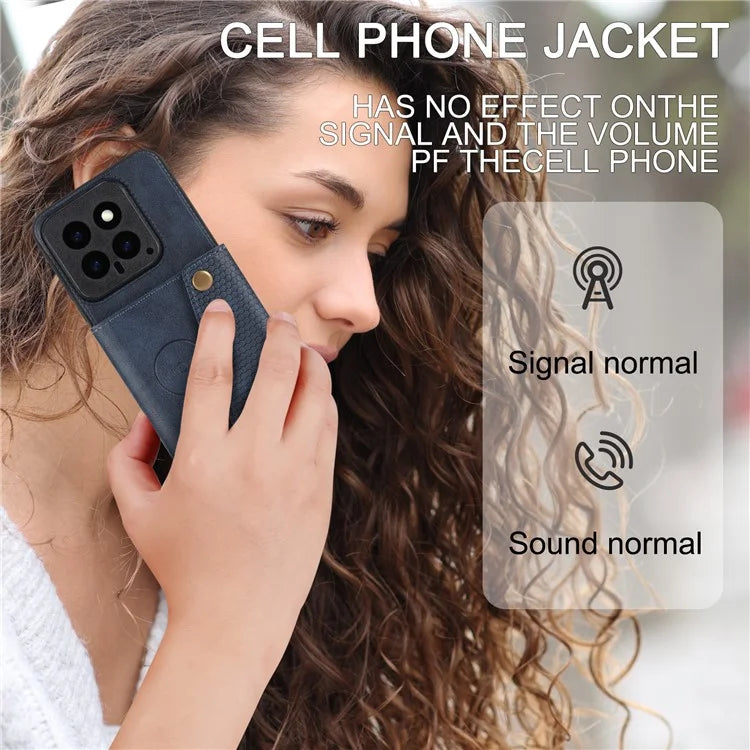 For Xiaomi 14 Case Card Holder PU Leather Coated TPU Kickstand Phone Cover