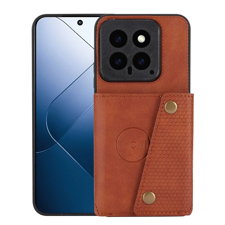 For Xiaomi 14 Case Card Holder PU Leather Coated TPU Kickstand Phone Cover