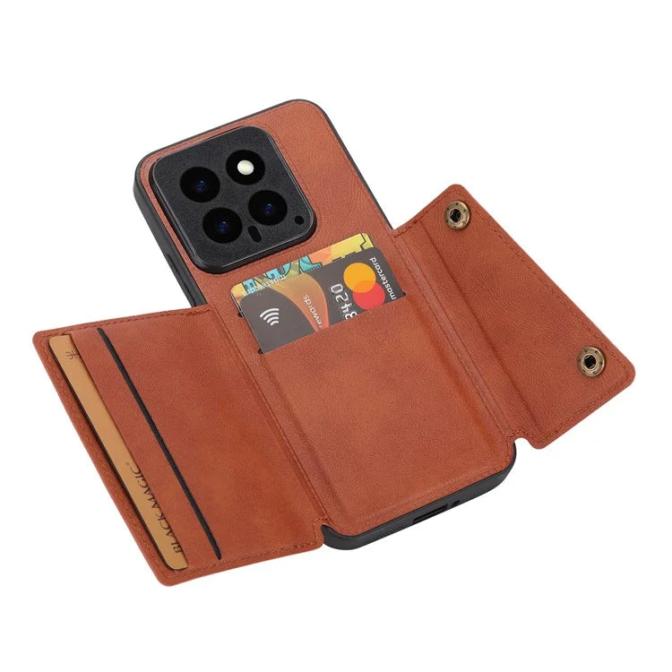 For Xiaomi 14 Case Card Holder PU Leather Coated TPU Kickstand Phone Cover