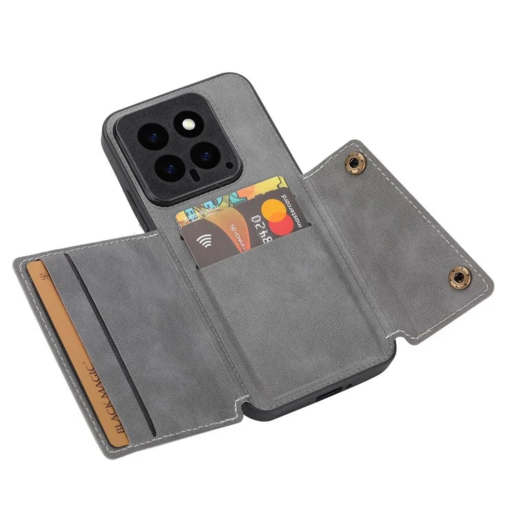 For Xiaomi 14 Case Card Holder PU Leather Coated TPU Kickstand Phone Cover