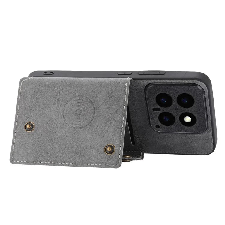 For Xiaomi 14 Case Card Holder PU Leather Coated TPU Kickstand Phone Cover