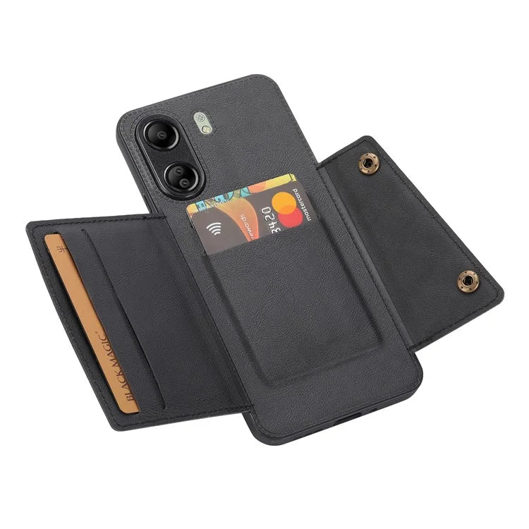 For Xiaomi Redmi 13C 4G / Poco C65 4G Kickstand Case Card Holder Leather+TPU Cover