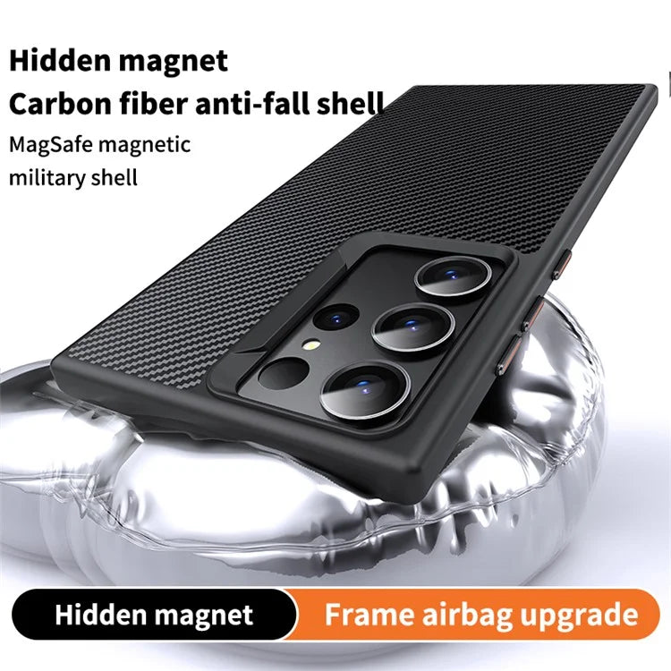 For Samsung Galaxy S23 Ultra Magnetic Case Carbon Fiber Texture Phone Cover
