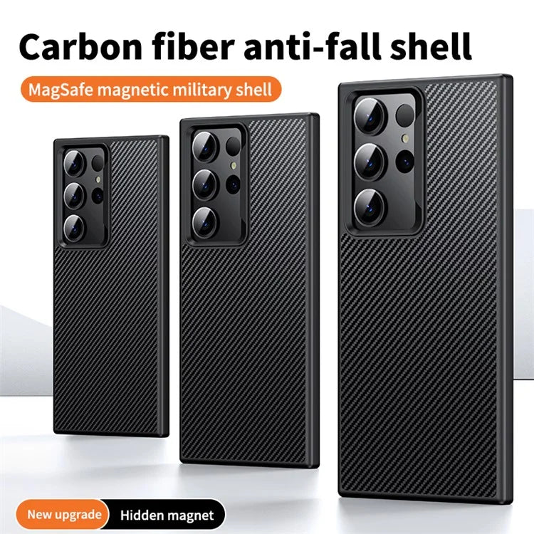For Samsung Galaxy S23 Ultra Magnetic Case Carbon Fiber Texture Phone Cover