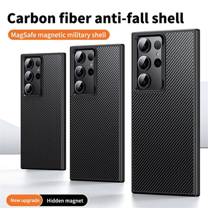 For Samsung Galaxy S23 Ultra Magnetic Case Carbon Fiber Texture Phone Cover