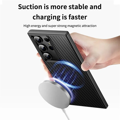 For Samsung Galaxy S23 Ultra Magnetic Case Carbon Fiber Texture Phone Cover