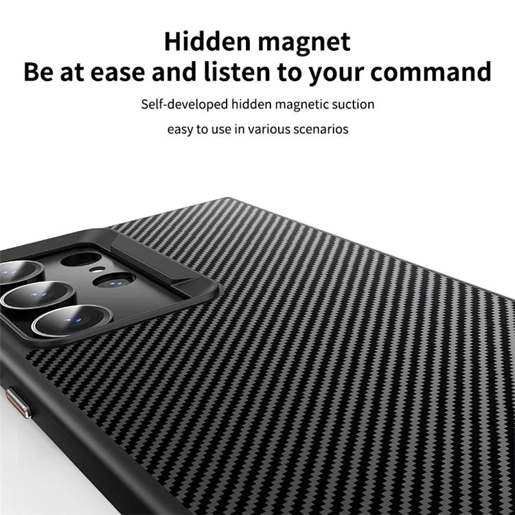 For Samsung Galaxy S23 Ultra Magnetic Case Carbon Fiber Texture Phone Cover