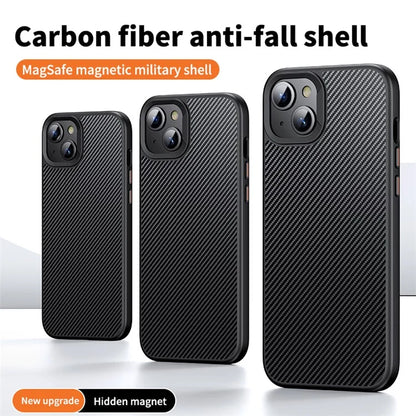 For iPhone 14 Magnetic Case PC + TPU Phone Cover Carbon Fiber Texture
