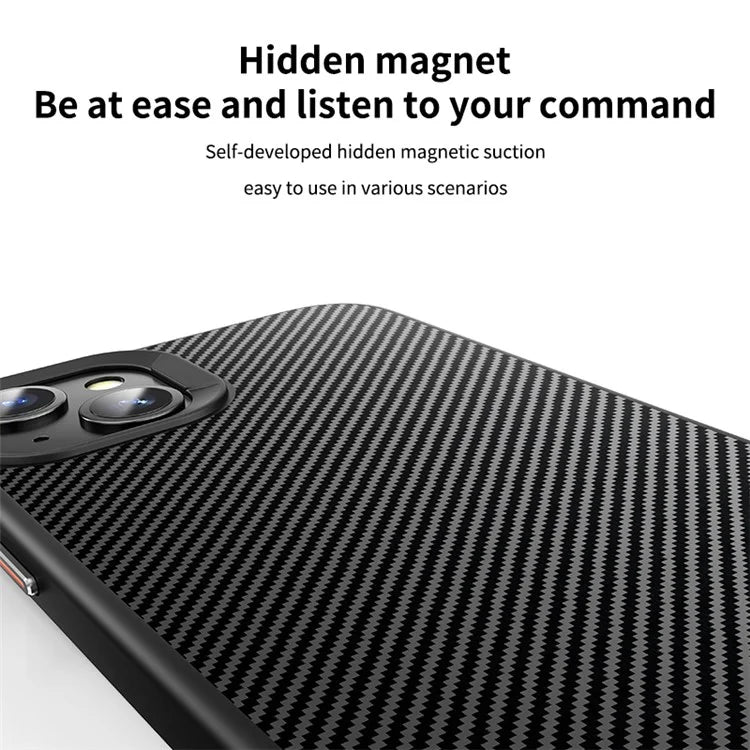 For iPhone 14 Magnetic Case PC + TPU Phone Cover Carbon Fiber Texture