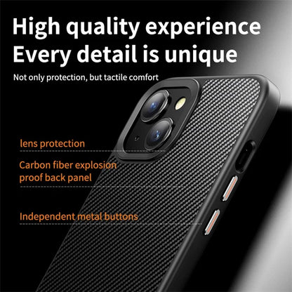 For iPhone 14 Magnetic Case PC + TPU Phone Cover Carbon Fiber Texture