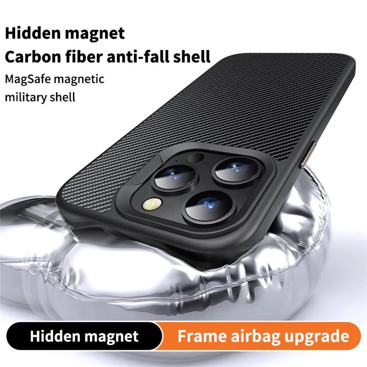 For iPhone 14 Pro Max Phone Case Compatible with MagSafe Carbon Fiber Texture