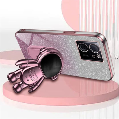 For Xiaomi Redmi K60 Ultra Glittery Powder Case PC+TPU Phone Cover with Astronaut Kickstand