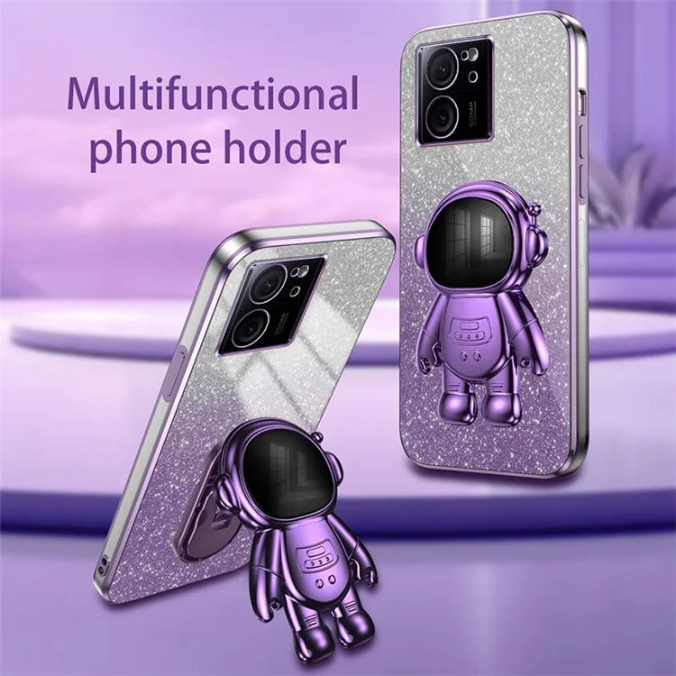 For Xiaomi Redmi K60 Ultra Glittery Powder Case PC+TPU Phone Cover with Astronaut Kickstand