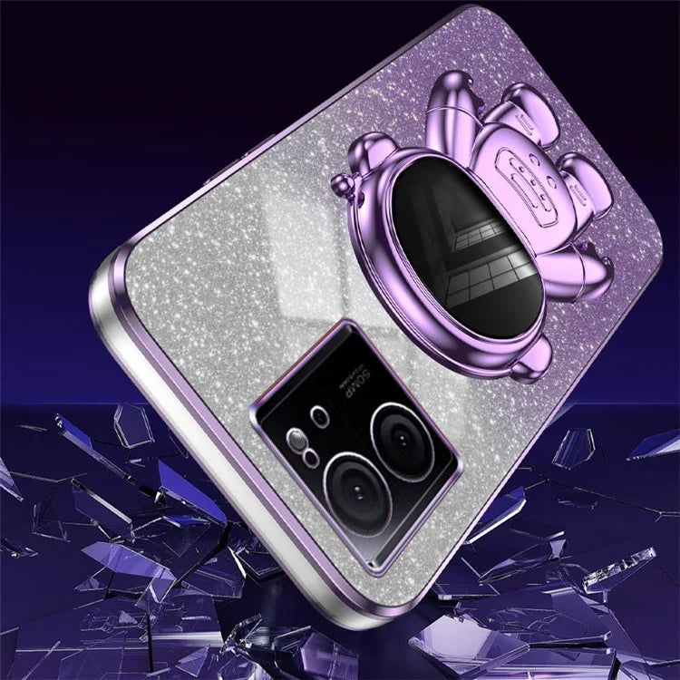 For Xiaomi Redmi K60 Ultra Glittery Powder Case PC+TPU Phone Cover with Astronaut Kickstand