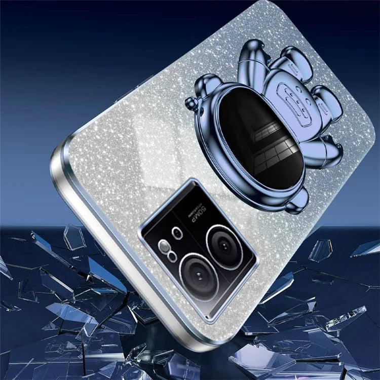 For Xiaomi Redmi K60 Ultra Glittery Powder Case PC+TPU Phone Cover with Astronaut Kickstand
