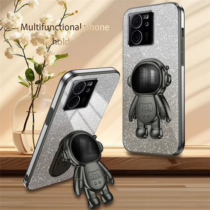 For Xiaomi Redmi K60 Ultra Glittery Powder Case PC+TPU Phone Cover with Astronaut Kickstand