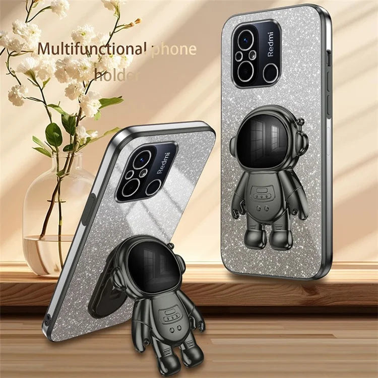 For Xiaomi Redmi 12C 4G PC+TPU Phone Shell Case Anti-scratch Phone Cover with Astronaut Kickstand