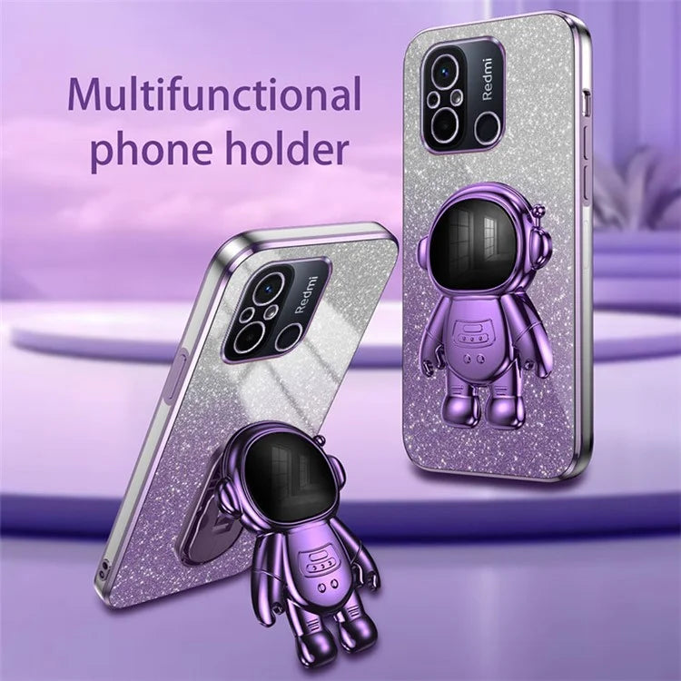 For Xiaomi Redmi 12C 4G PC+TPU Phone Shell Case Anti-scratch Phone Cover with Astronaut Kickstand
