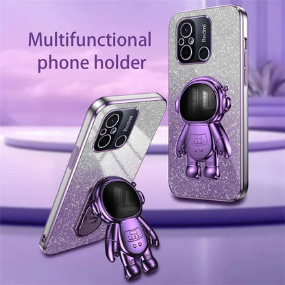 For Xiaomi Redmi 12C 4G PC+TPU Phone Shell Case Anti-scratch Phone Cover with Astronaut Kickstand
