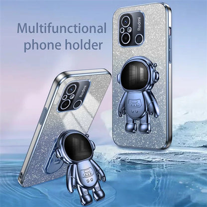 For Xiaomi Redmi 12C 4G PC+TPU Phone Shell Case Anti-scratch Phone Cover with Astronaut Kickstand