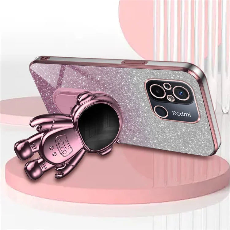 For Xiaomi Redmi 12C 4G PC+TPU Phone Shell Case Anti-scratch Phone Cover with Astronaut Kickstand