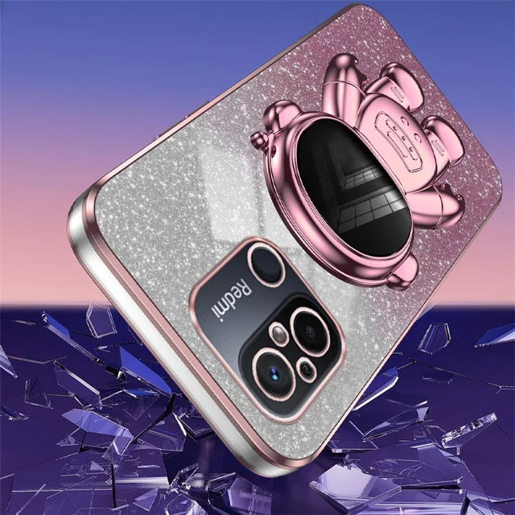 For Xiaomi Redmi 12C 4G PC+TPU Phone Shell Case Anti-scratch Phone Cover with Astronaut Kickstand