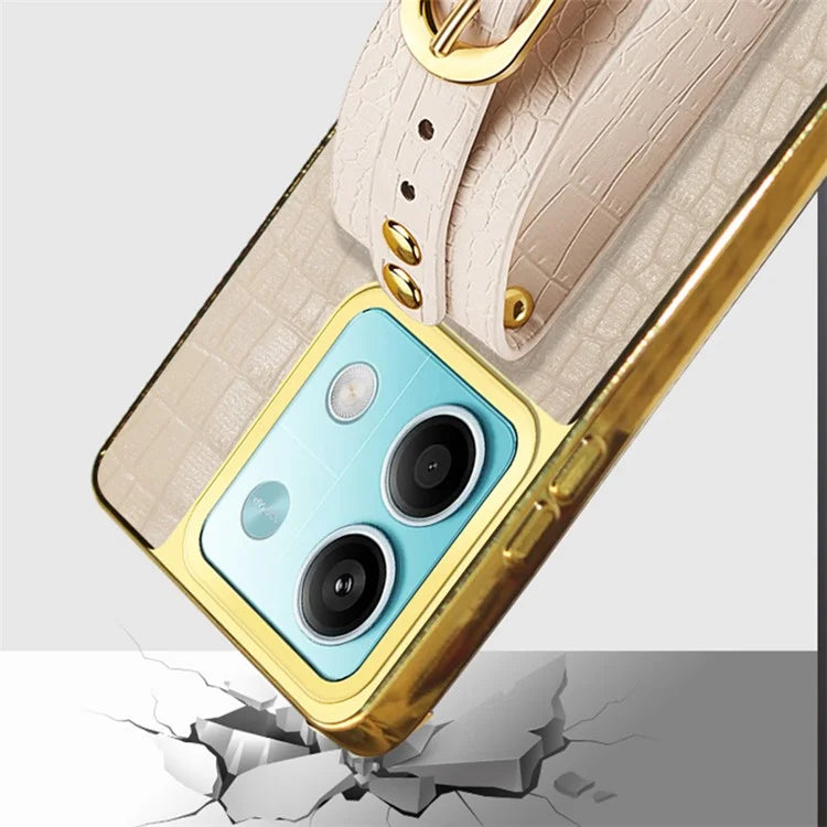 For Xiaomi Redmi Note 13 5G Cell Phone Case Wristband Design Electroplating Crocodile Texture Cover