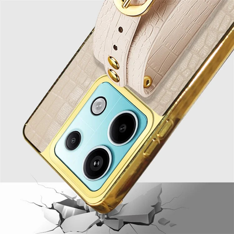 For Xiaomi Redmi Note 13 Pro 5G / Poco X6 5G Case Leather+TPU Anti-scratch Phone Cover with Wristband