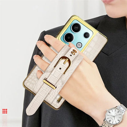For Xiaomi Redmi Note 13 Pro 5G / Poco X6 5G Case Leather+TPU Anti-scratch Phone Cover with Wristband