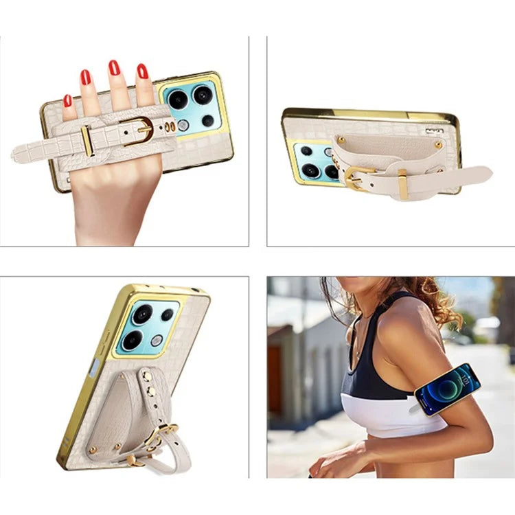 For Xiaomi Redmi Note 13 Pro 5G / Poco X6 5G Case Leather+TPU Anti-scratch Phone Cover with Wristband